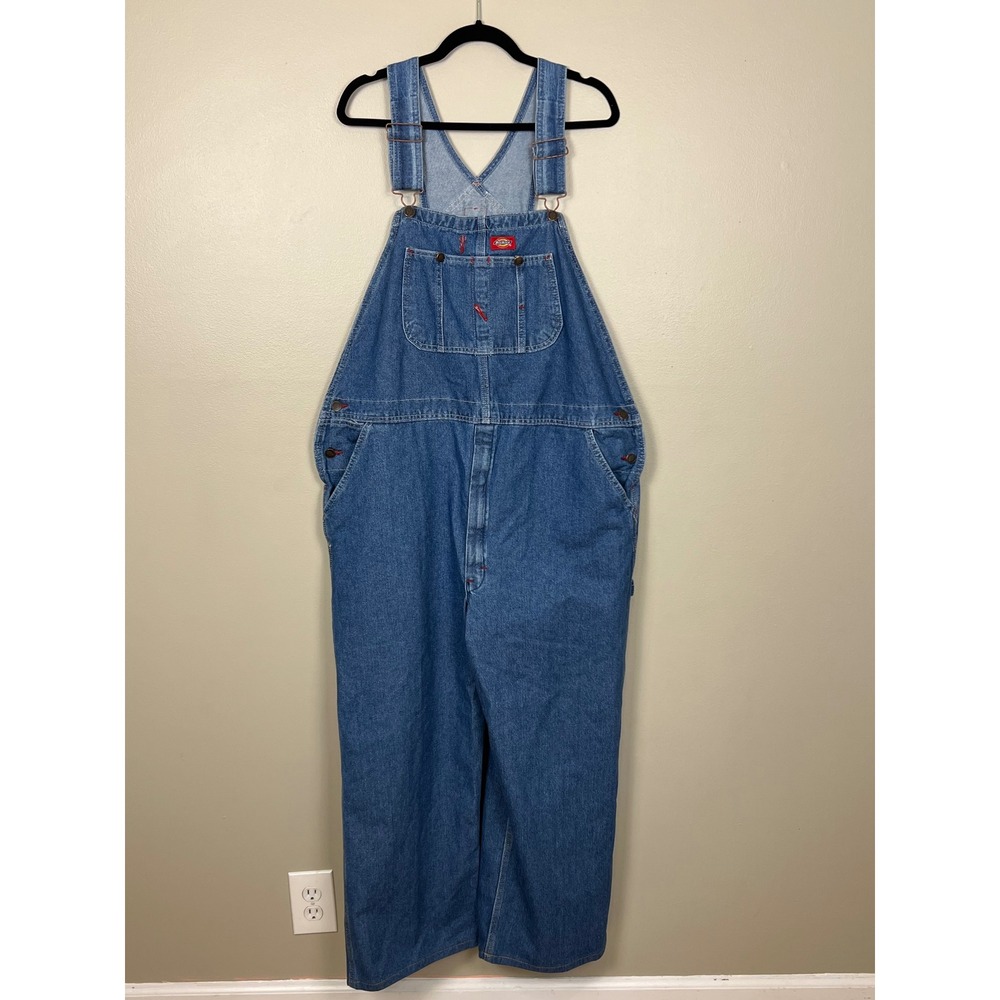 Dickies Men Denim Bib Overalls Medium Wash Indigo W4168E9 40x30 Workwear Regular - Picture 2 of 12